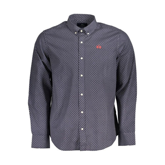 Blue Button-Down Cotton Shirt with Embroidery