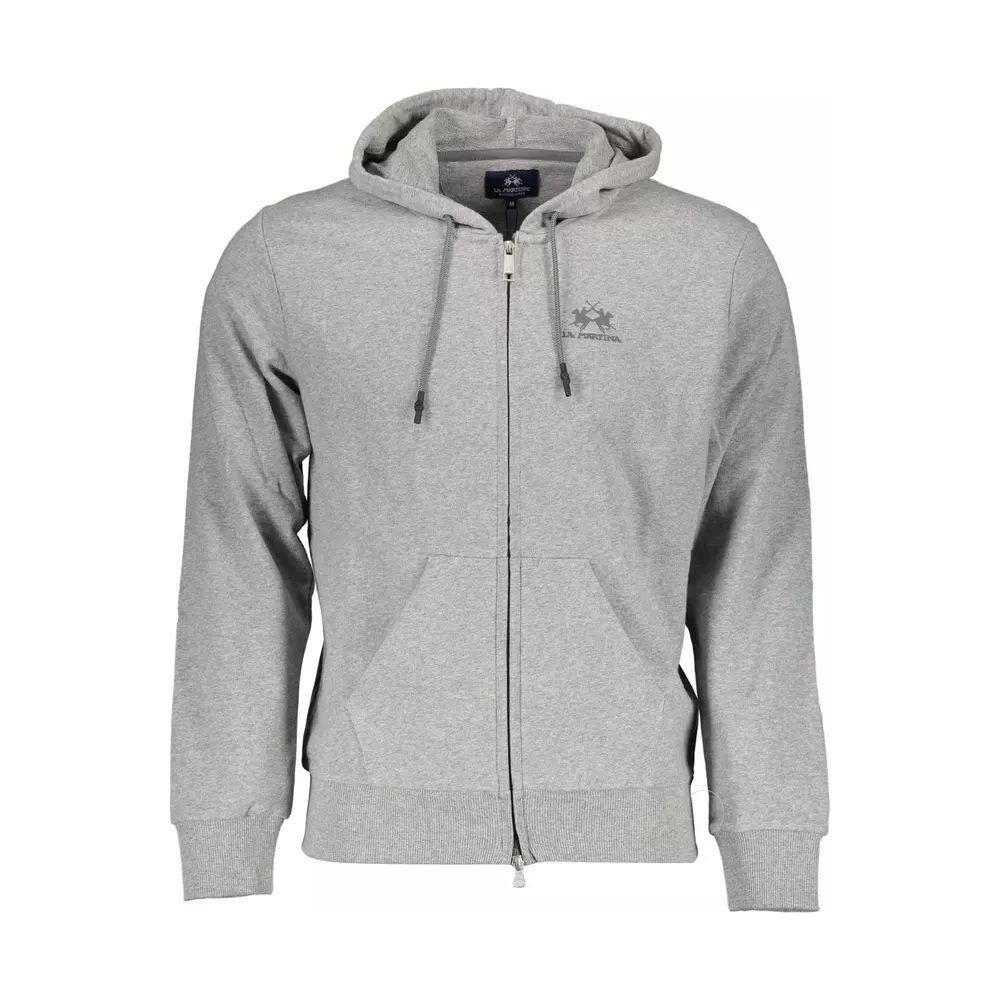 La Martina Elegant Gray Cotton Hooded Sweatshirt elegant-gray-cotton-hooded-sweatshirt