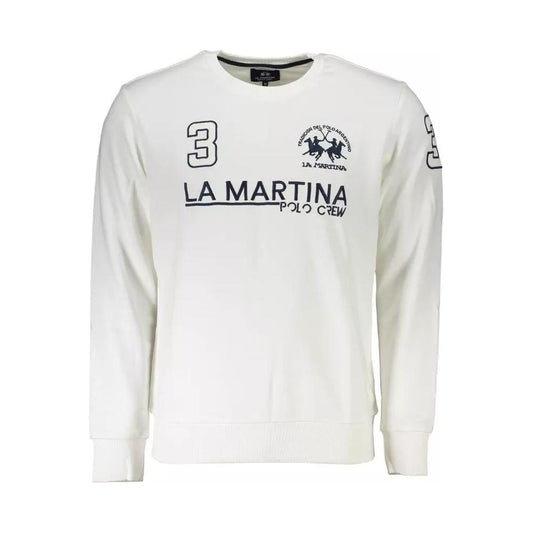 La Martina | Chic White Crew Neck Embroidered Sweatshirt| McRichard Designer Brands   