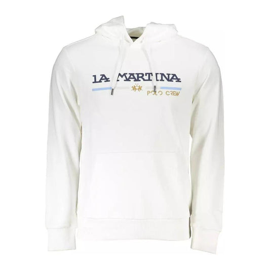 La Martina Elegant White Hooded Sweatshirt with Embroidery elegant-white-hooded-sweatshirt-with-embroidery