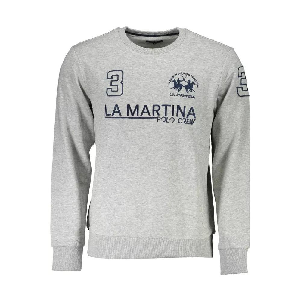 La Martina | Chic Gray Crew Neck Embroidered Sweatshirt| McRichard Designer Brands   