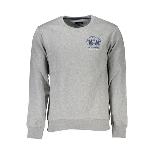 La Martina | Chic Gray Crew Neck Cotton Sweatshirt| McRichard Designer Brands   