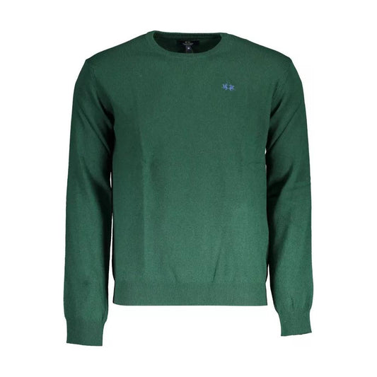 La Martina | Elegant Green Embroidered Sweater| McRichard Designer Brands   