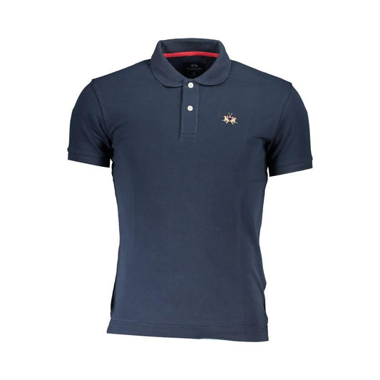 Elegant Slim-Fit Blue Polo with Contrasting Details