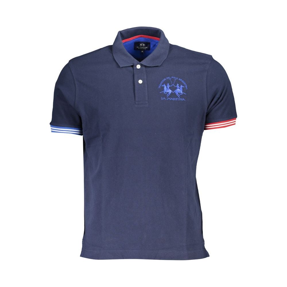 Elegant Blue Contrast Detail Polo Shirt
