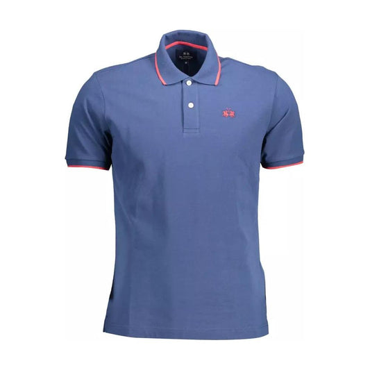 La Martina Elegant Blue Polo Shirt with Contrast Detailing elegant-blue-polo-shirt-with-contrast-detailing