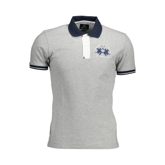 Slim Fit Embroidered Polo in Gray