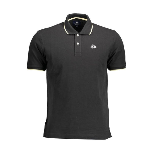 Elegant Black Cotton Polo with Contrasting Accents