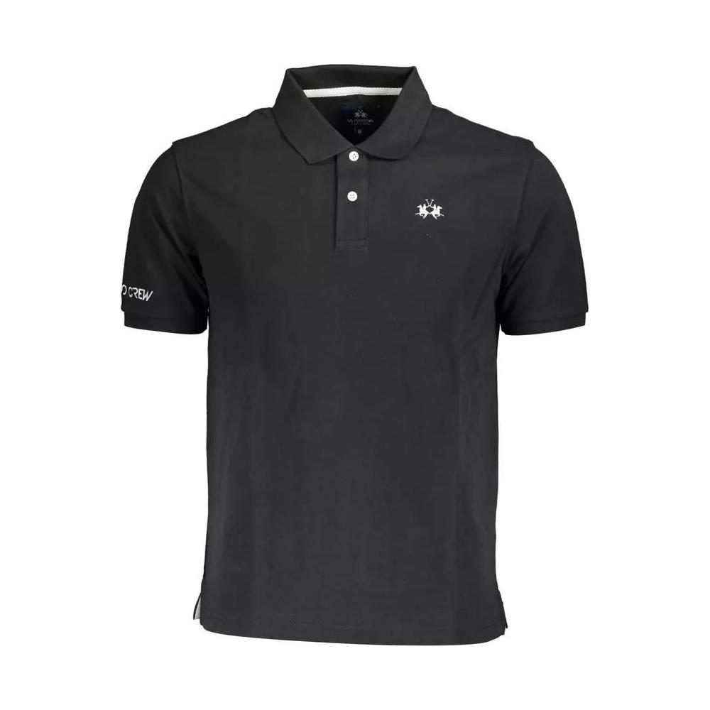 La MartinaSleek Black Cotton Polo Shirt with EmbroideryMcRichard Designer Brands£99.00