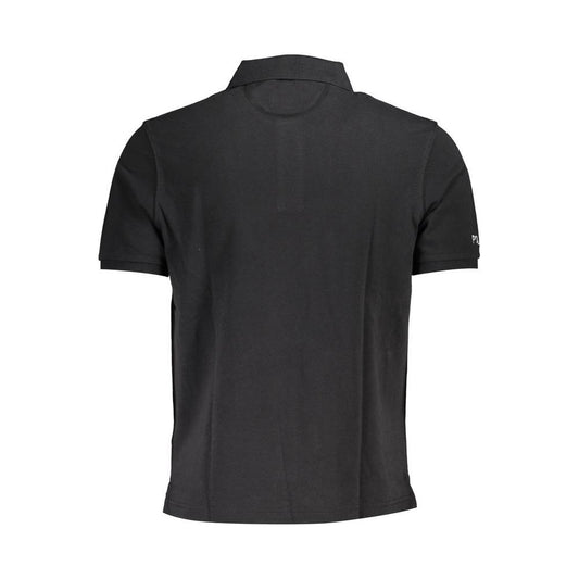 Sleek Black Cotton Polo Shirt with Embroidery