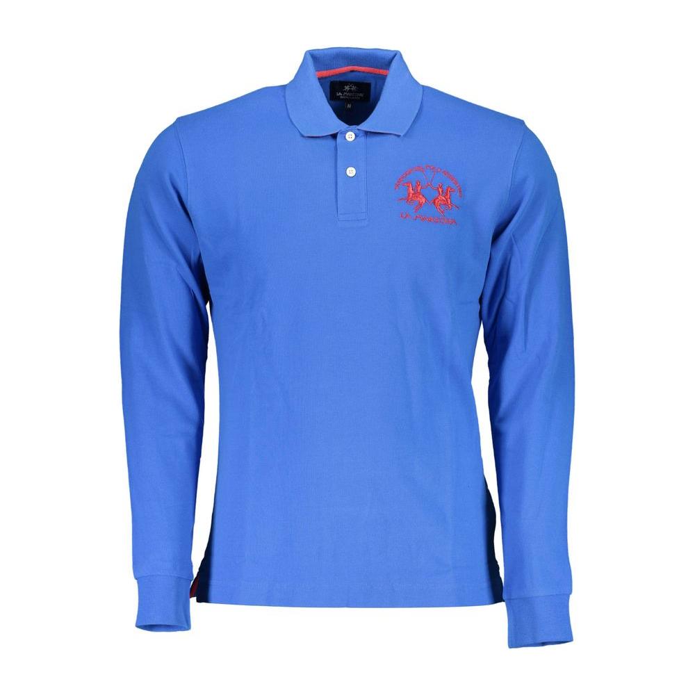 Elegant Blue Long-Sleeved Polo for the Modern Man