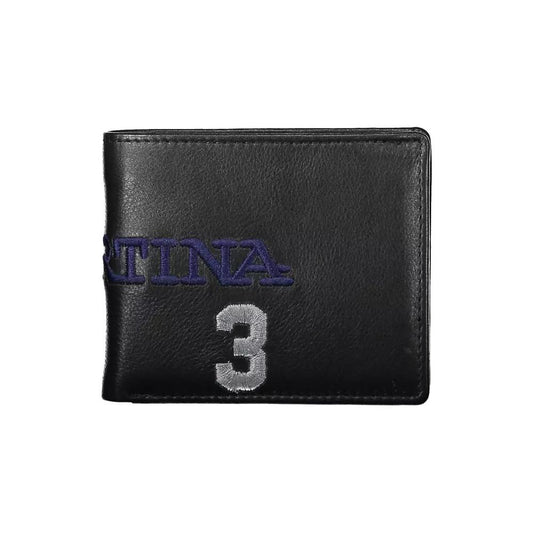 La Martina | Elegant Two-Compartment Black Leather Wallet| McRichard Designer Brands   