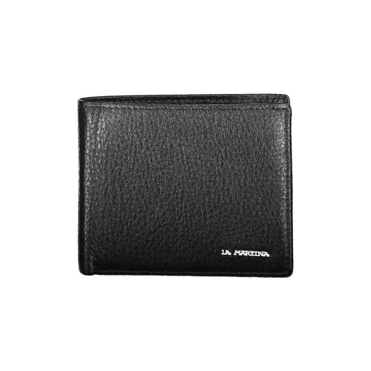 La Martina | Sophisticated Black Leather Dual Compartment Wallet| McRichard Designer Brands   
