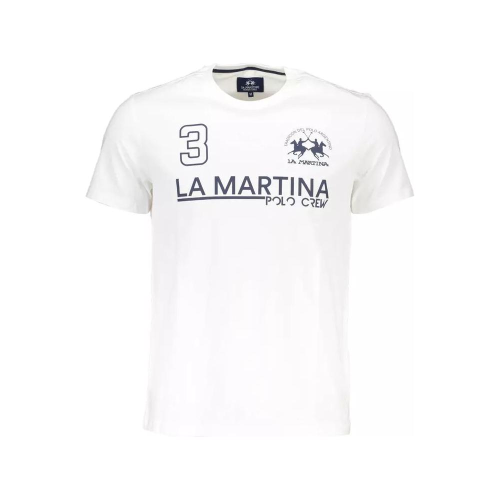 La Martina | Elegant White Cotton Tee with Iconic Print| McRichard Designer Brands   