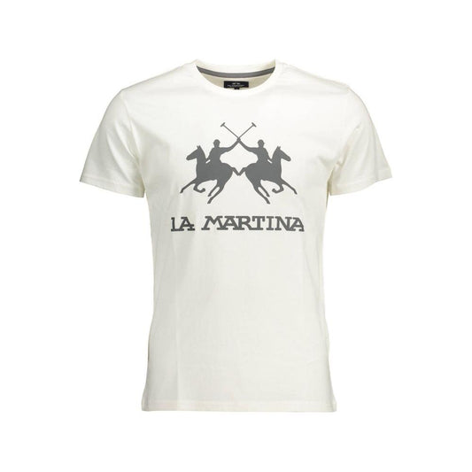 La Martina | Elegant White Cotton Crew Neck Tee| McRichard Designer Brands   