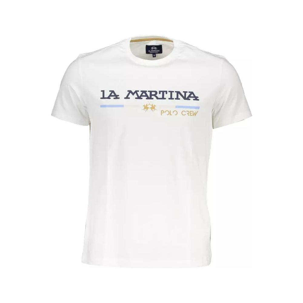 La Martina | Elegant White Round Neck Tee with Print| McRichard Designer Brands   