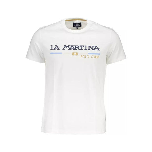 La Martina | Elegant White Round Neck Tee with Print| McRichard Designer Brands   