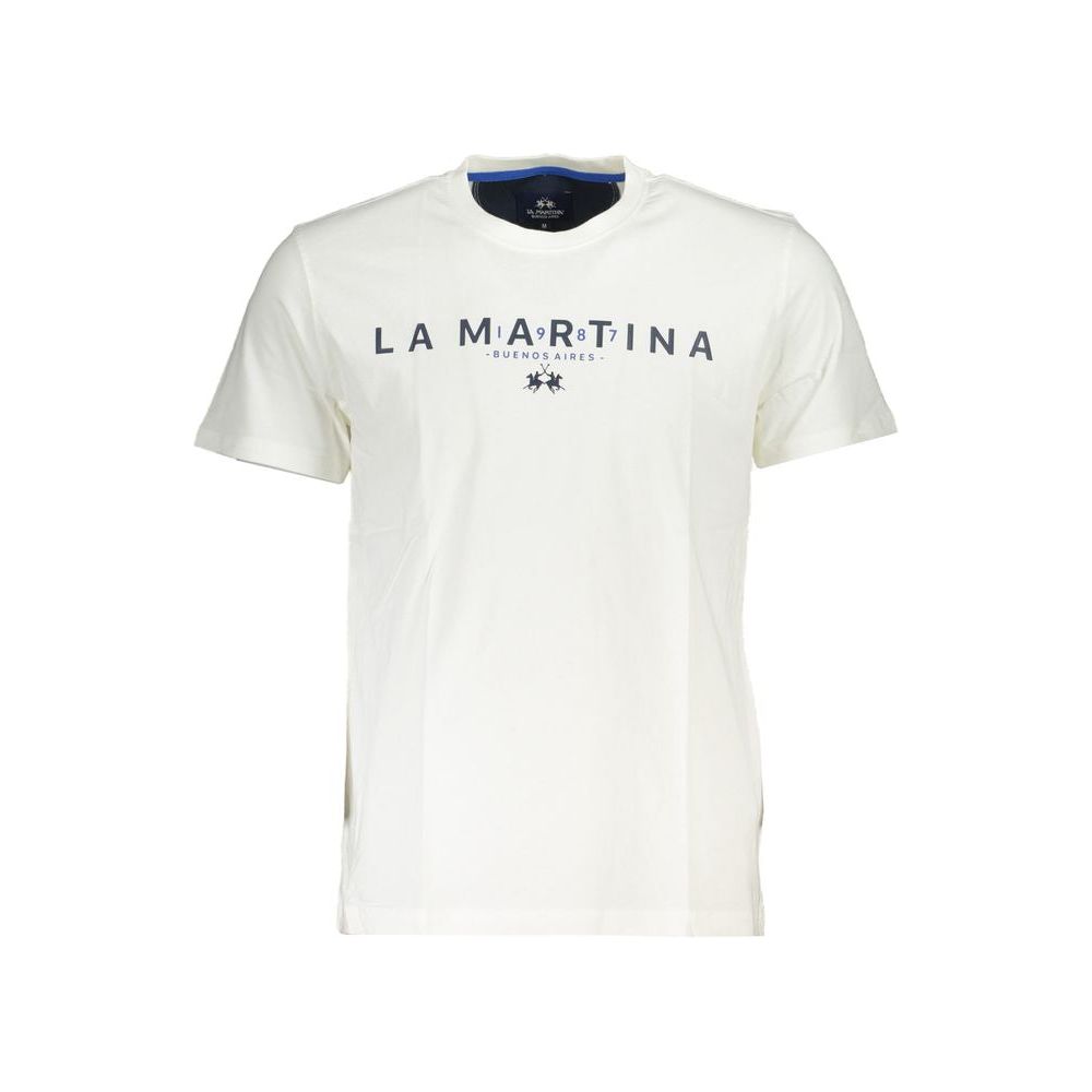 La Martina | Chic White Crew Neck Tee with Logo Print| McRichard Designer Brands   
