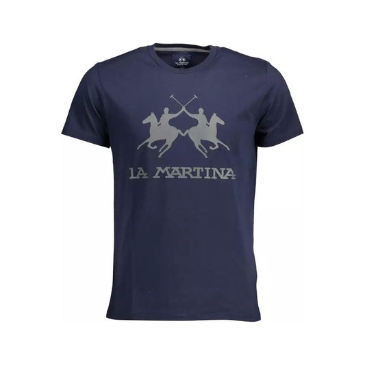 La Martina | Chic Blue Crew Neck Tee with Emblem Print| McRichard Designer Brands   