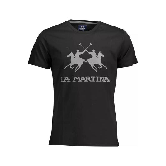 La Martina | Elegant Black Crew Neck Cotton Tee| McRichard Designer Brands   