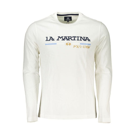 La Martina | Chic Crew Neck Embroidered White Tee| McRichard Designer Brands   