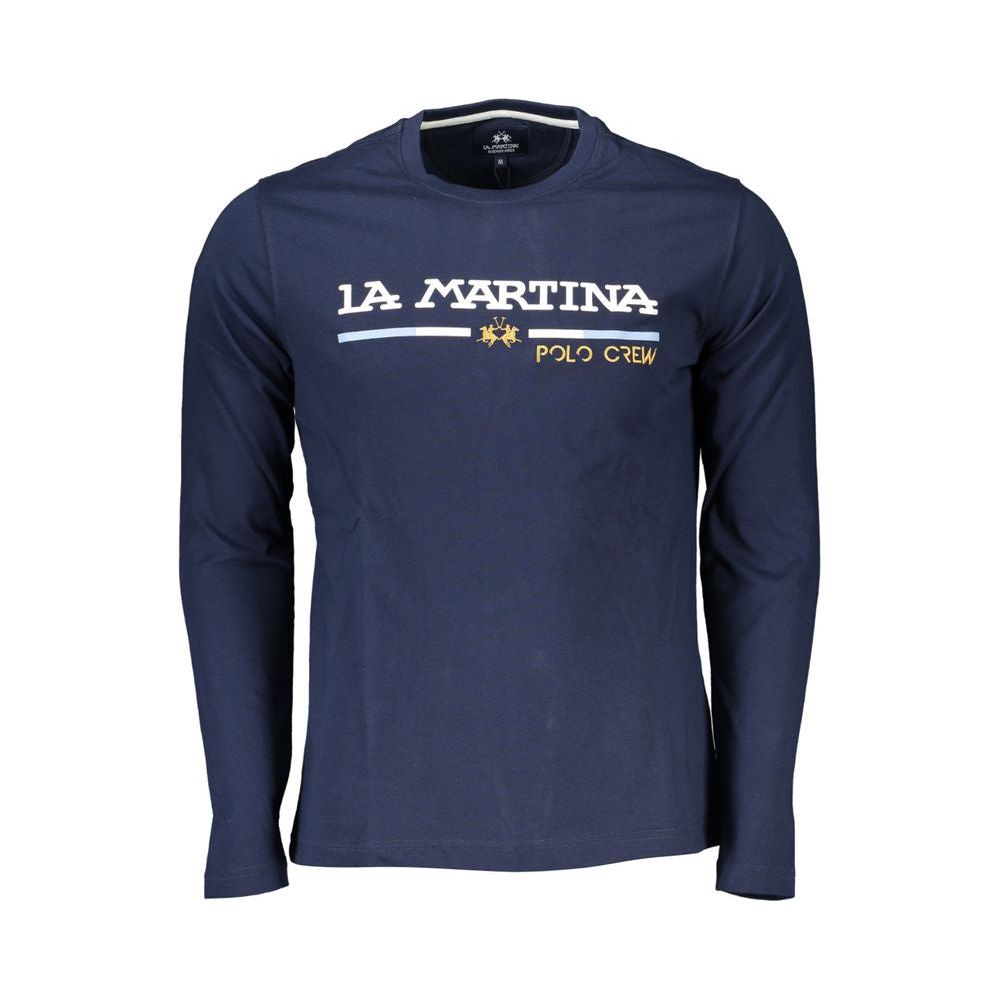 La Martina | Chic Blue Crew Neck Embroidered T-Shirt| McRichard Designer Brands   