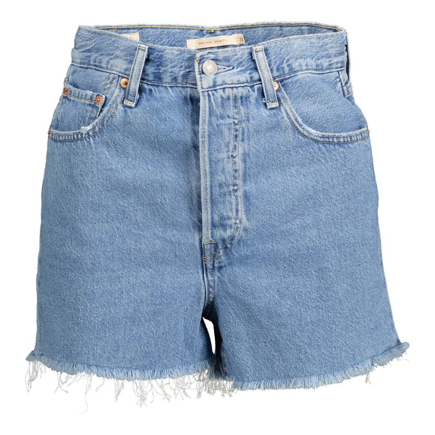 Chic Fringed Hem Denim Shorts in Light Blue