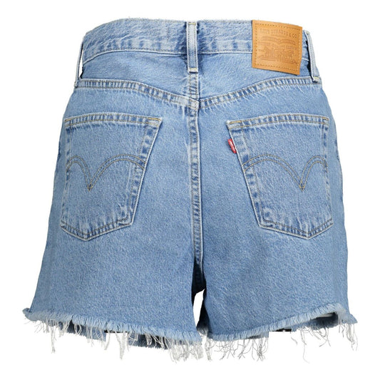 Chic Fringed Hem Denim Shorts in Light Blue