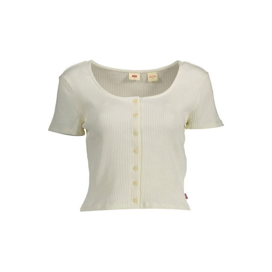 Chic White Buttoned Tee with Wide Neckline