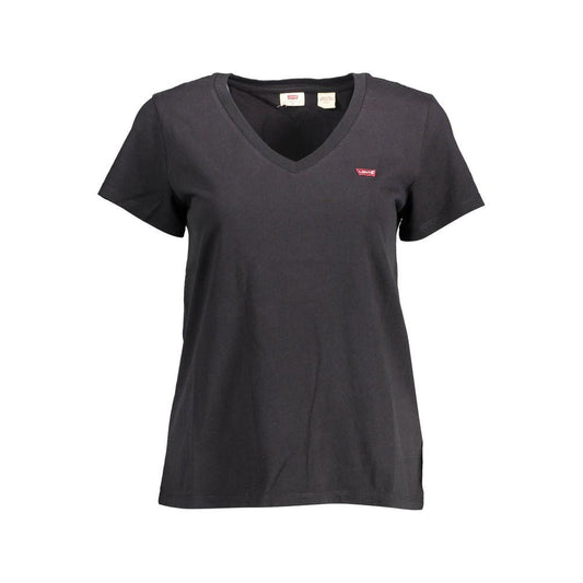 Chic V-Neck Cotton Tee with Emblematic Appeal
