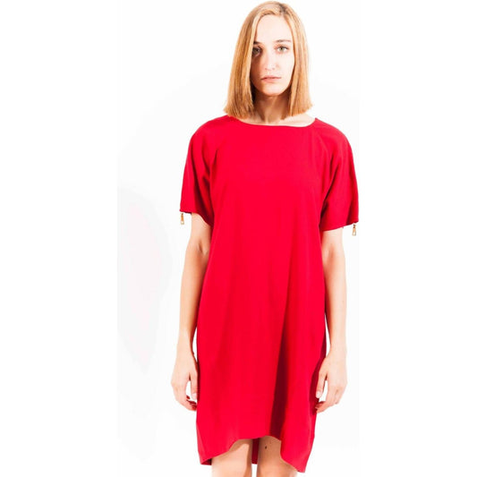 Love Moschino Elegant Red Wool Dress with Logo Detail elegant-red-wool-dress-with-logo-detail