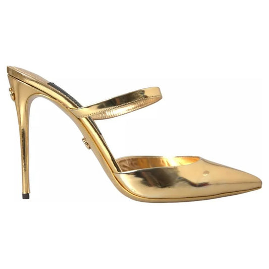 Gold Leather Mary Janes Mule Sandals Shoes
