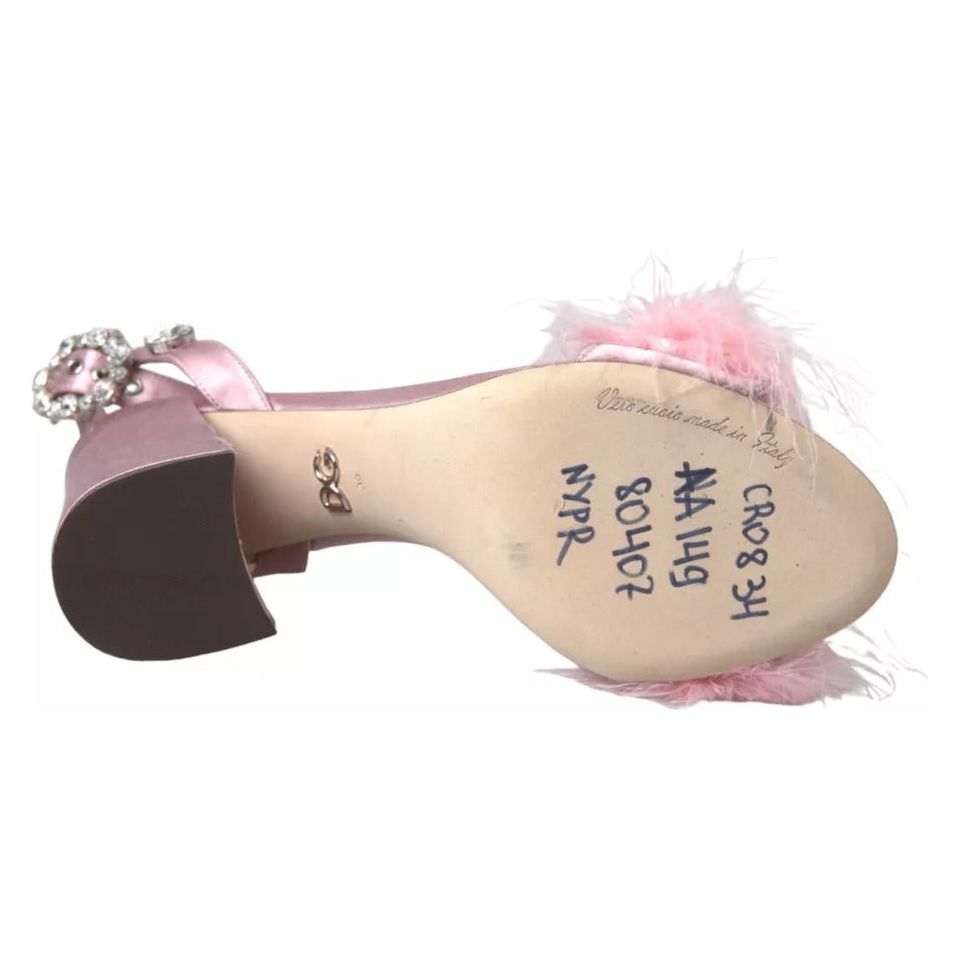 Pink Turkey Feather Embellished Sandals Shoes
