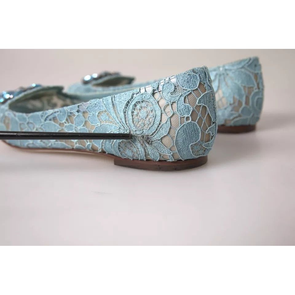 Blue Lace Crystal Ballet Loafers Shoes