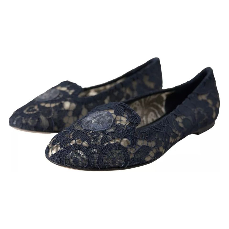 Dark Blue Taormina Lace Slip On Flats Shoes