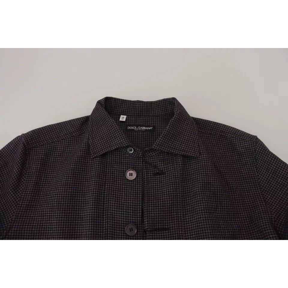 Black Gray Checkered Long Sleeves Collared Casual Shirt