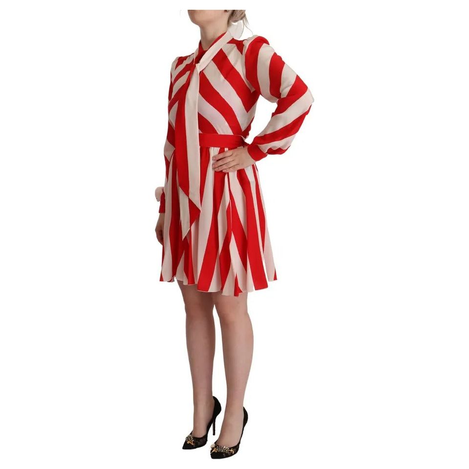 White Red Silk A-Line Shift Gown Mini Dress