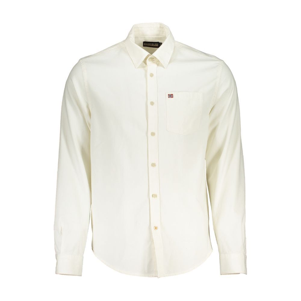 Napapijri Elegant White Cotton Long Sleeved Men's Shirt elegant-white-cotton-long-sleeved-mens-shirt