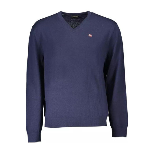 Napapijri Elegant Blue Wool V-Neck Sweater elegant-blue-wool-v-neck-sweater