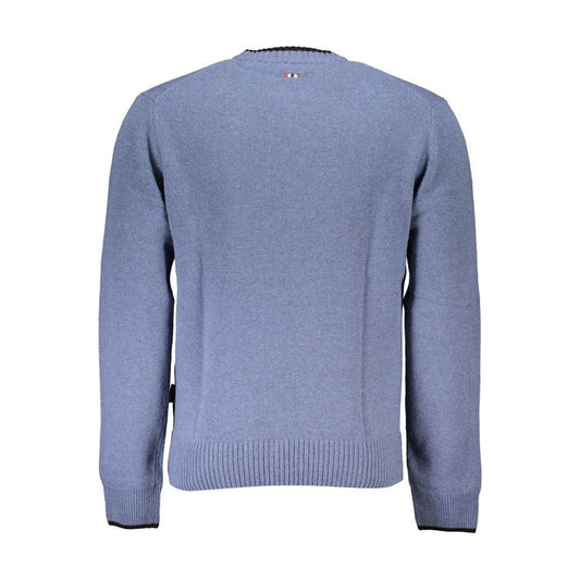 Blue Crew Neck Embroidered Sweater