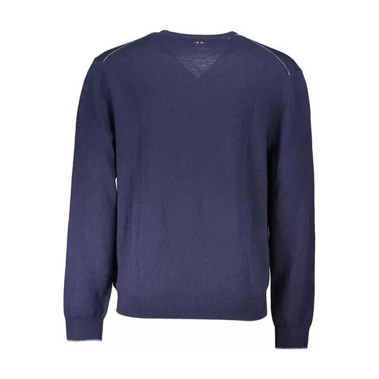 Napapijri Elegant Blue Wool V-Neck Sweater elegant-blue-wool-v-neck-sweater