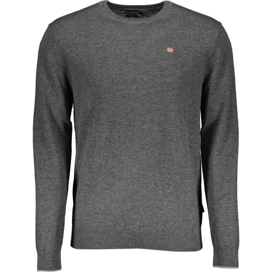 Elegant Grey Wool Sweater with Embroidered Logo