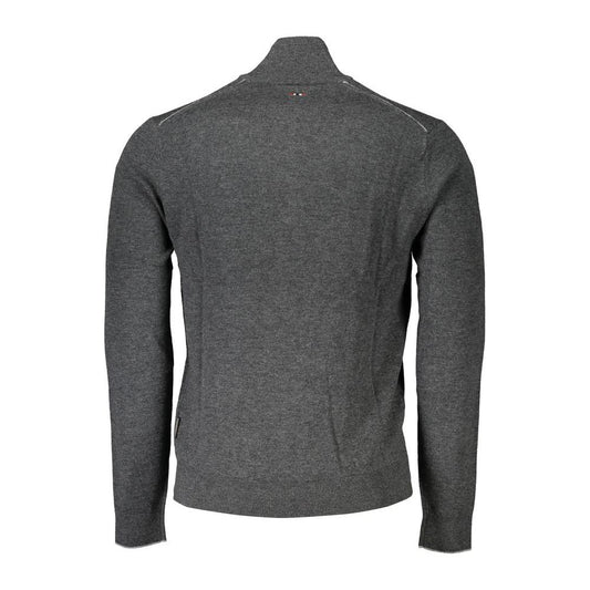 Napapijri Chic Gray Half-Zip Embroidered Sweater chic-gray-half-zip-embroidered-sweater