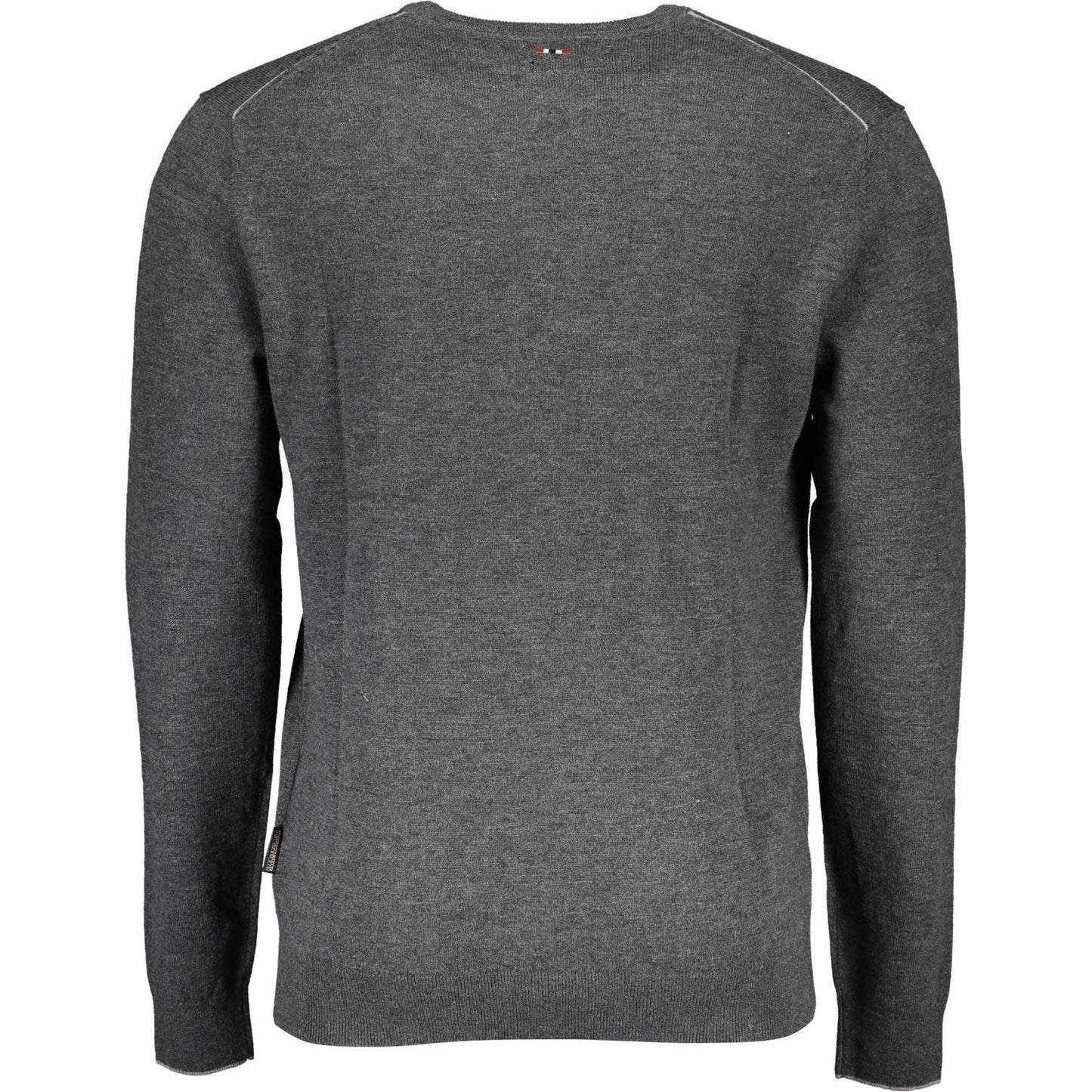 Napapijri Elegant Grey Wool Sweater with Embroidered Logo elegant-grey-wool-sweater-with-embroidered-logo