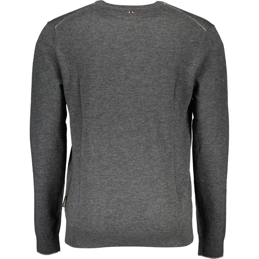 Napapijri | Elegant Grey Wool Sweater with Embroidered Logo| McRichard Designer Brands   
