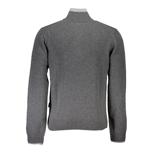 Napapijri Elegant Gray Half Zip Sweater with Bold Accents elegant-gray-half-zip-sweater-with-bold-accents