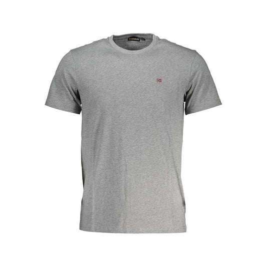 Embroidered Logo Gray Cotton T-Shirt