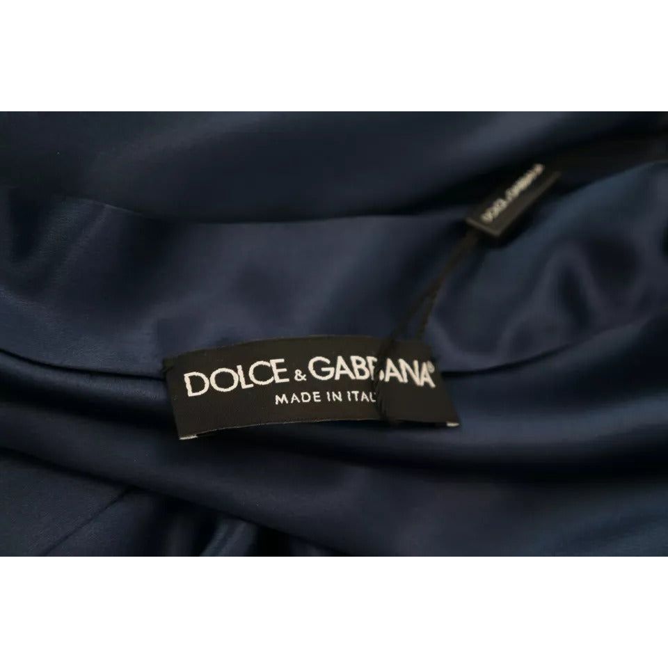 Dolce & Gabbana Blue Satin Silk Waist Belt Robe Jacket blue-satin-silk-waist-belt-robe-jacket
