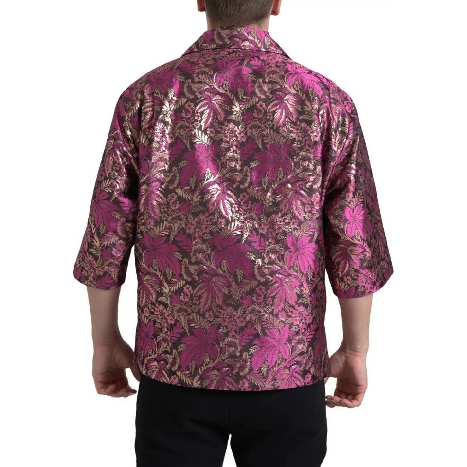 Fuchsia Pink Floral Jacquard Button Down Shirt