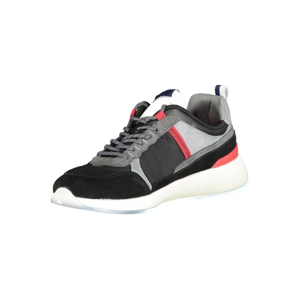North Sails Sleek Black Sneakers with Contrast Sole black-leather-sneaker-3